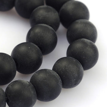 BD740 - 42 Beads - 8mm Black Frosted Round Beads - 12.5" strand - Approx 42-43 beads per strand - Hole Size: 1mm - Matte