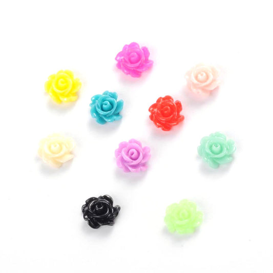 CA748 - 100 pcs Resin Cabochons - 8mm - Rose Flower Design - Multicolor - Fit on 6mm flat settings!
