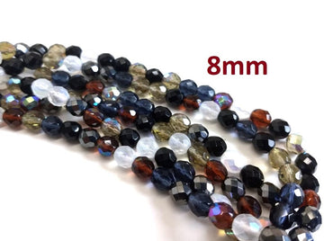 GB0002 - 100 pcs Czech Glass Fire Polish Round Faceted Beads - 8mm - Assortment - Hole Size: 1mm - Firepolish - Variety Pack - Mix - Luster
