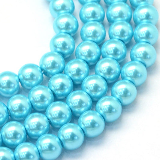 BD208 - 12mm Sky Blue Glass Pearl Imitation Round Beads - 16 inch strand (Approx. 30 Beads)