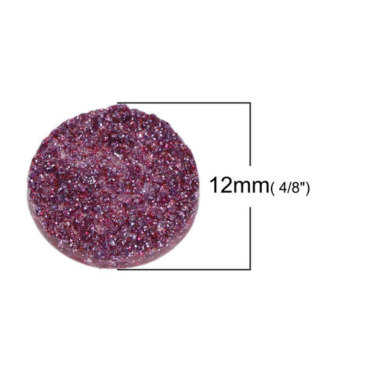 CA149 - 10 pcs Druzy Resin Embellishment Cabochons Sparkly Purple - 12mm (1/2 in)