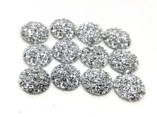 CA676 - 10 pcs Druzy Resin Embellishment Cabochons Silver - 14mm - Dome Circle