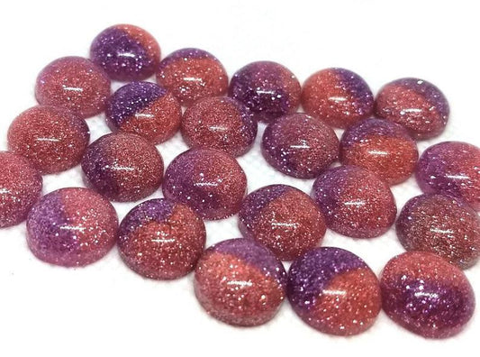 CA686 - 10 pcs Druzy Resin Embellishment Cabochons - 12mm - Glitter Style - Purple and Pink - Bi-Color