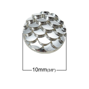 CA282 - 10 pcs Mermaid Fish Scales Resin Carved Embellishment Cabochons Silver White Clear - 10mm