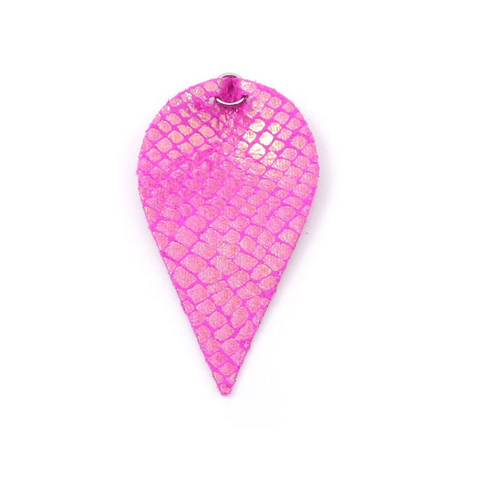 P272 - 10 pcs. Scales Faux Leather Dangle Charms Pendants - Pinch Leaf - Pink - Silver Tone Jump Ring - 63mm (2.5") - Double Sided