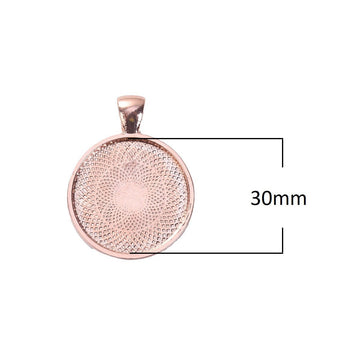 P1132 - 5 pcs. Rose Gold Plated Pendant Trays Circle Posts Settings Bezels Cabochons - 30mm Glue Pad Setting - Style A