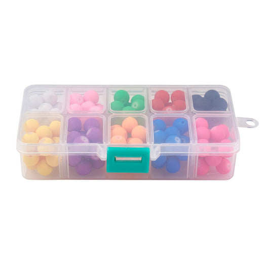 BD563 - 150 Beads - 10mm Assortment Box of Glass Frosted Rubberized Round Beads - Hole Size: 1.3mm - 10 Colors!
