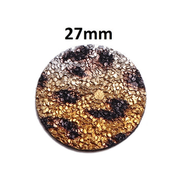 P1180 - 10 pcs. Gold and Black Leopard Glitter Faux Leather Dangle Charms Pendants - Circle - 27mm (1.06") - Double-Sided