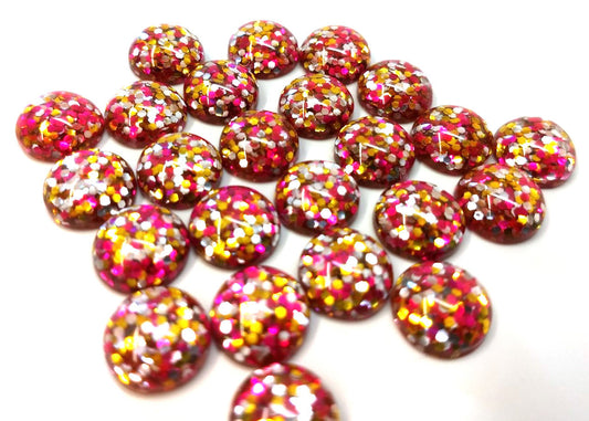 CA574 - 10 pcs Druzy Resin Embellishment Cabochons - 12mm - Glitter Style - Pink, Yellow and Silver