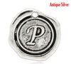 P092 - 5pcs. Antique Silver LARGE Letter "P" Alphabet Letter - 18mm x18mm - Wax Design
