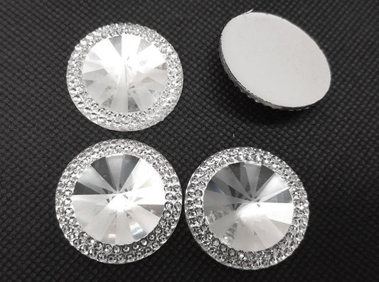 CA581 - 10 pcs Resin Embellishment Druzy Cabochons Silver Clear Multicolor - 30mm (1.18 inch)