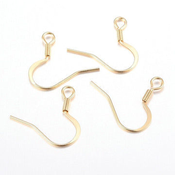 E467 - 10 pcs. Golden 304 Stainless Steel Spring Flat Earring Hooks - 18.5mm x 18mm - Tarnish Resistant!
