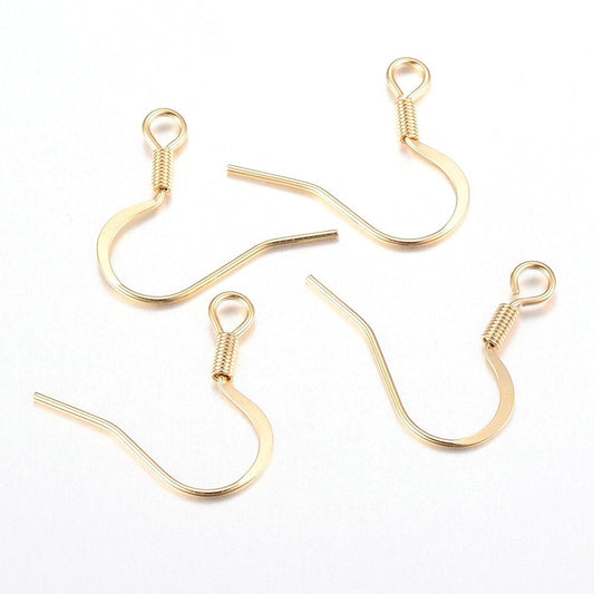 E467 - 10 pcs. Golden 304 Stainless Steel Spring Flat Earring Hooks - 18.5mm x 18mm - Tarnish Resistant!