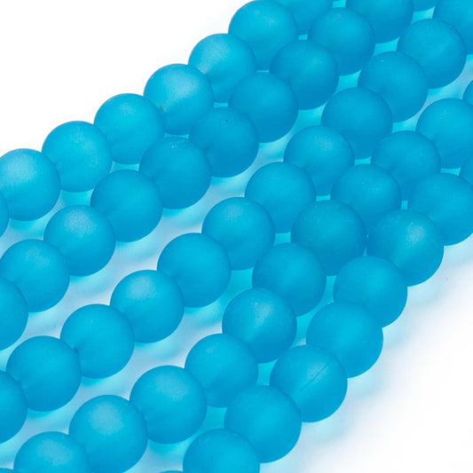 BD607 - 8mm Sky Blue Frosted Glass Round Beads - 15" strand (40cm) - Approx 52 beads per strand - Hole Size: 1.3mm