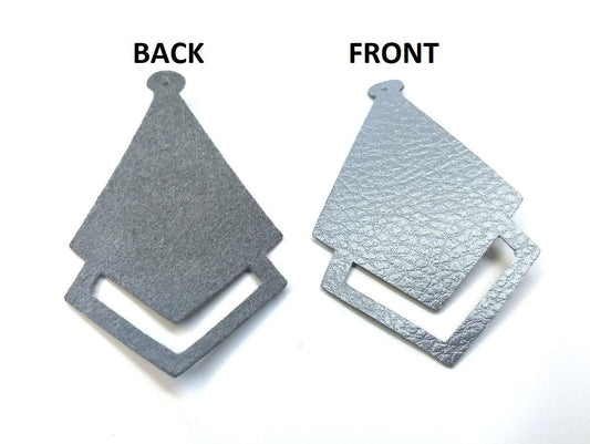 P393 - 10 pcs. Metallic Silver Faux Leather Textured Dangle Charms Pendants - Diamond Teardrop - 58mm (2.3") -Great for Light Earrings or Dangles!