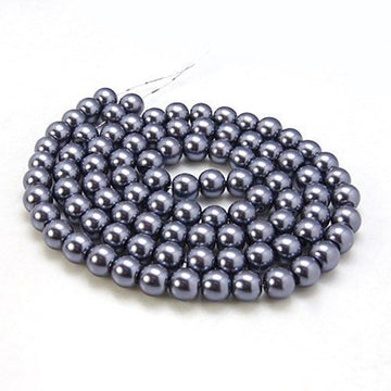 BD806 - 6mm Silver Charcoal Glass Pearl Imitation Round Beads - 32 inch strand - Approx. 140 beads - Hole Size: 1mm