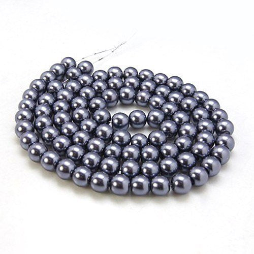 BD806 - 6mm Silver Charcoal Glass Pearl Imitation Round Beads - 32 inch strand - Approx. 140 beads - Hole Size: 1mm