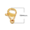 CL089 - 5 pcs. Stainless Steel Lobster Clasps - 10mm x 6mm - Claw Clasps - Hypoallergenic! Tarnish Resistant! - Gold Plated
