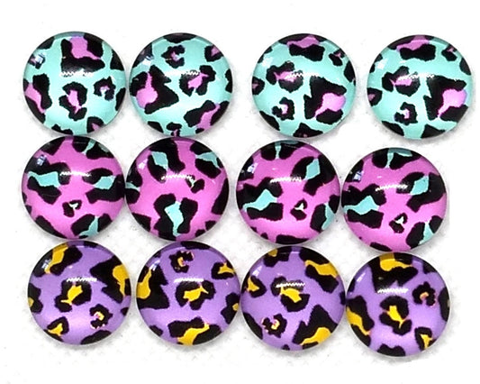 CA801 - 12 pcs Assortment of Circle Leopard Glass Round Dome Seals Tiles Cabochons - 12mm - Set 2