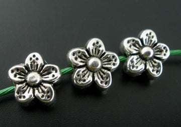 BD398 - 50 pcs Silver Tone Flower Side by Side Spacer Beads - 9mm