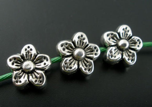 BD398 - 50 pcs Silver Tone Flower Side by Side Spacer Beads - 9mm