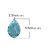 P732 - 10 pcs. Blue Floral Faux Leather Dangle Charms Pendants - Sparkle - Teardrop - 55mm (2.17") - Double Sided - Great for Earrings or Dangles