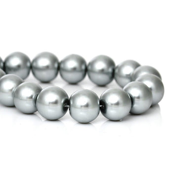BD190 - 12mm Silver Gray Glass Pearl Imitation Round Beads - 16 inch strand - Approx. 35 Beads - Hole Size: 1mm