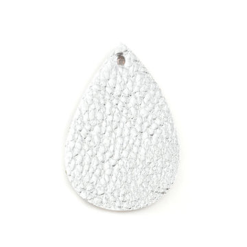 P1121 - 10 pcs. Silver Faux Leather Dangle Charms Pendants - Teardrop - 56mm (2.2") - Great for Light Earrings or Dangles! Double-Sided