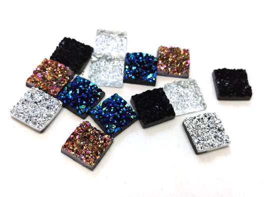 CA276 - 10 pcs Druzy Resin Embellishment Cabochons Multicolor AB - 12mm - Assortment - Square
