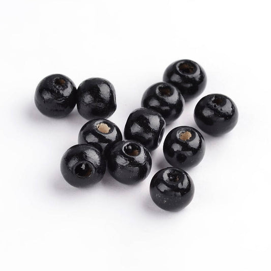 BD715 - 200 pcs Black Wooden Wood Round Spacer Beads - 8mm (0.32") - Hole Size: 2.5mm - Glossy