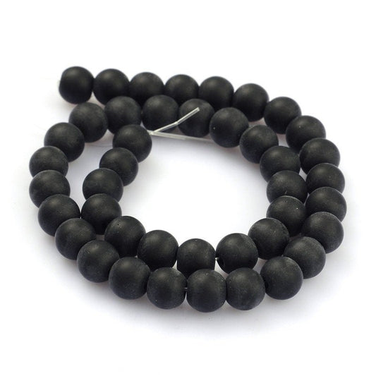 BD740 - 42 Beads - 8mm Black Frosted Round Beads - 12.5" strand - Approx 42-43 beads per strand - Hole Size: 1mm - Matte