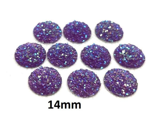 CA677 - 10 pcs Druzy Resin Embellishment Cabochons Dark Purple Multicolor - 14mm - Dome Circle