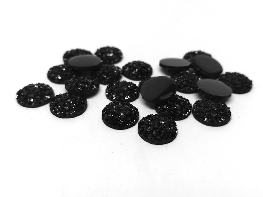 CA187 - 10 pcs Druzy Resin Embellishment Cabochons Black - 10mm - Dome Circle