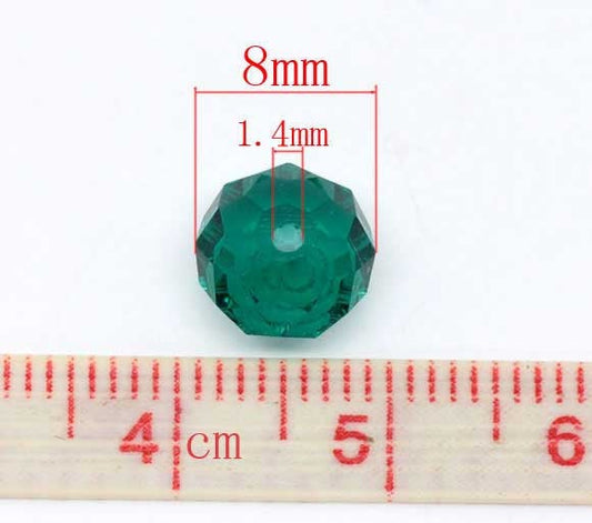 BD657 - 20 pcs. Malachite Green Crystal Quartz Faceted Rondelle Beads - 8mm - Hole Size: 1.3mm