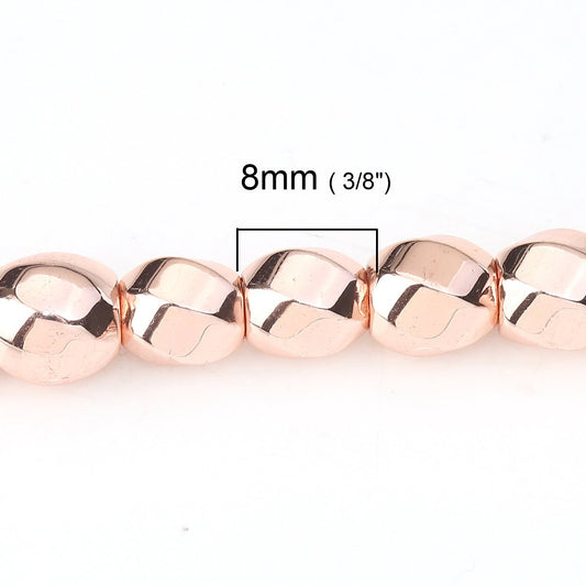 BD490 - 48 pcs. - 8mm Rose Gold Hematite Faceted Round Beads - 15 6/8 inch strand (40cm) - 0.9mm Hole Size - Grade A