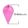 P272 - 10 pcs. Scales Faux Leather Dangle Charms Pendants - Pinch Leaf - Pink - Silver Tone Jump Ring - 63mm (2.5") - Double Sided