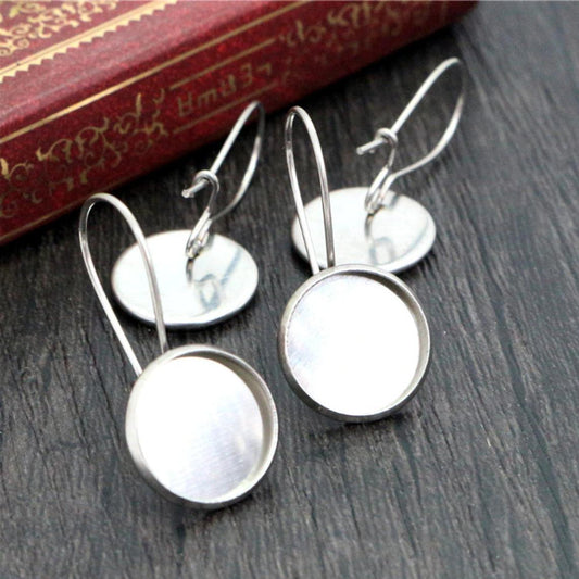 E744 - 10 pcs. 304 Stainless Steel Earring Kidney Hooks Settings Bezels Cabochons - 12mm Glue Pad Setting