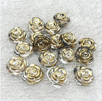 CA965 - 10 pcs (5 Pairs) Resin Cabochons - 15mm - Rose Flower Design - Clear Golden - Fit on 12mm flat settings! - Silver Back