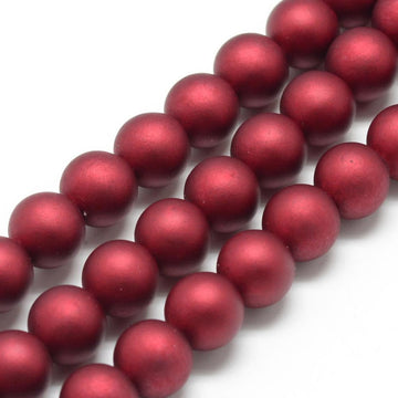 BD564 - 40 Beads - 10mm Red Matte Frosted Rubberized Acrylic Round Beads - Hole Size: 1.5mm