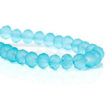 BD222 - 100 pcs. - 4mm x 3.4mm Blue Glass Crystal Rondelle Faceted Beads - 12 5/8 inch strand - Frosted