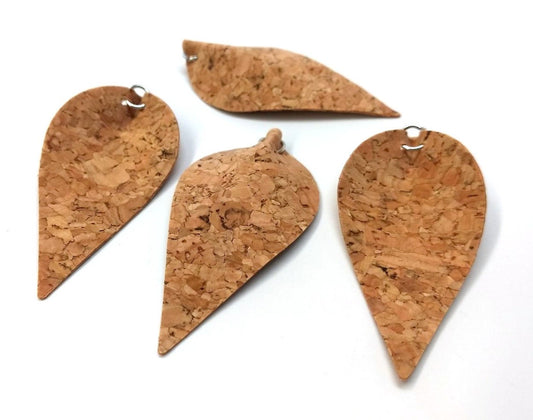 P2224 - 10 pcs. Original Cork Style Faux Leather Dangle Charms Pendants - Pinch Leaf - Silver Tone Jump Ring - 62mm (2.5") - Great for Earrings!