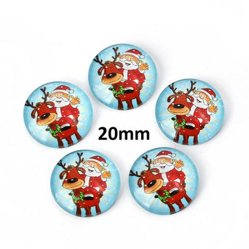 CA877 - 10 pcs Circle Christmas Glass Round Dome Seals Tiles Cabochons - 20mm (0.79 in) - Raindeer and Santa