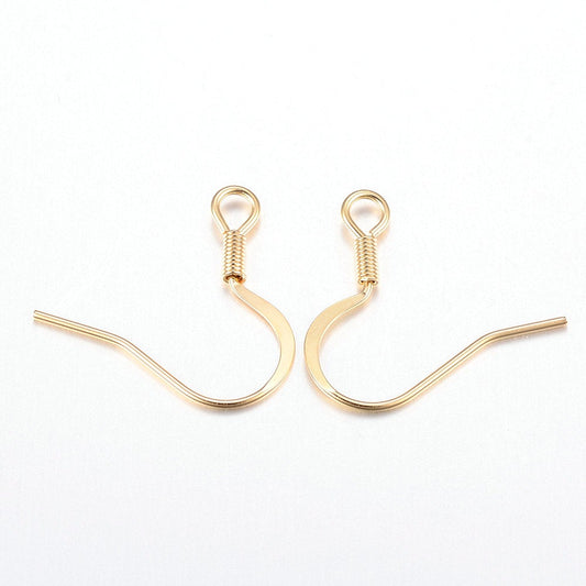 E467 - 10 pcs. Golden 304 Stainless Steel Spring Flat Earring Hooks - 18.5mm x 18mm - Tarnish Resistant!