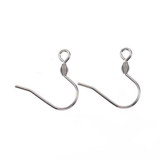 E538 - 100 pcs 304 Stainless Steel Silver Tone Earring Hooks with Spring - 18mm x 17mm - Hole Size: 2mm - Tarnish Resistant!