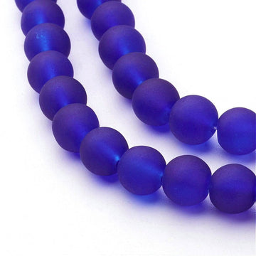 BD608 - 8mm Indigo Blue Frosted Glass Round Beads - 15" strand (40cm) - Approx 52 beads per strand - Hole Size: 1.3mm
