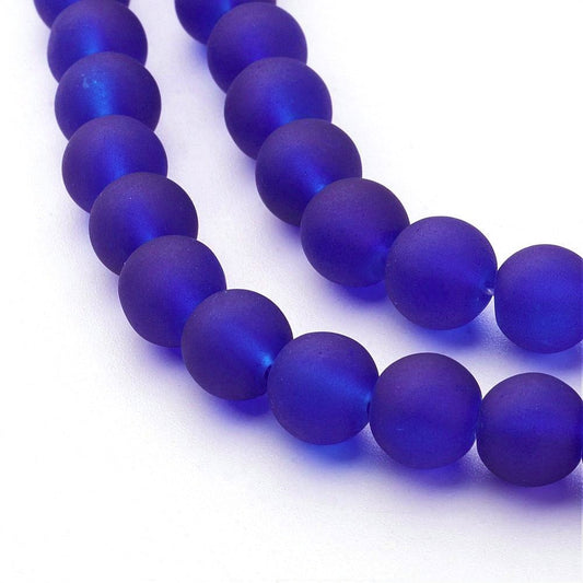 BD608 - 8mm Indigo Blue Frosted Glass Round Beads - 15" strand (40cm) - Approx 52 beads per strand - Hole Size: 1.3mm