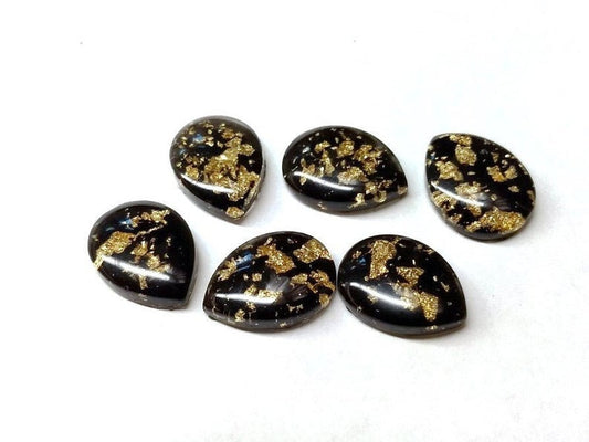 RC0027 - 10 pcs Druzy Resin Embellishment Cabochons - 18mm x 13mm - Glitter Style - Black - Multicolor - Teardrop - Gold Metal Foil Flakes
