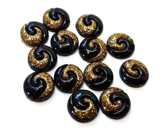 10 pcs Druzy Resin Embellishment Cabochons - 12mm - Bi Color Style - Black and Gold - Multicolor