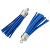 P572 - 10 pcs. Blue Faux Suede Tassel Dangle Charms Pendants - Silver Tone - 6cm (2 3/8") x 1.2cm (1/2") - Great for Light Earrings &amp; Dangles