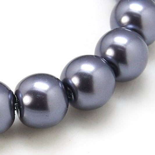 BD806 - 6mm Silver Charcoal Glass Pearl Imitation Round Beads - 32 inch strand - Approx. 140 beads - Hole Size: 1mm